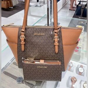 Michael Kors Shoulder Tote Bag + Wallet Brown NWT